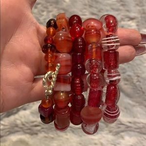 Lot of 5 red bead bracelets beautiful handmade new